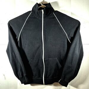 AMERICAN APPAREL Men's Black/White Stand Collar Zip-Up Track Jacket SZ M